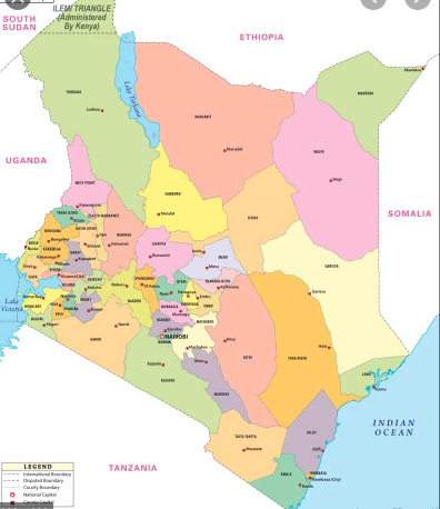 Map of Kenya, East Africa