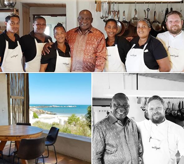 Cyril Ramaphosa and staff at Wolfgat restaurant